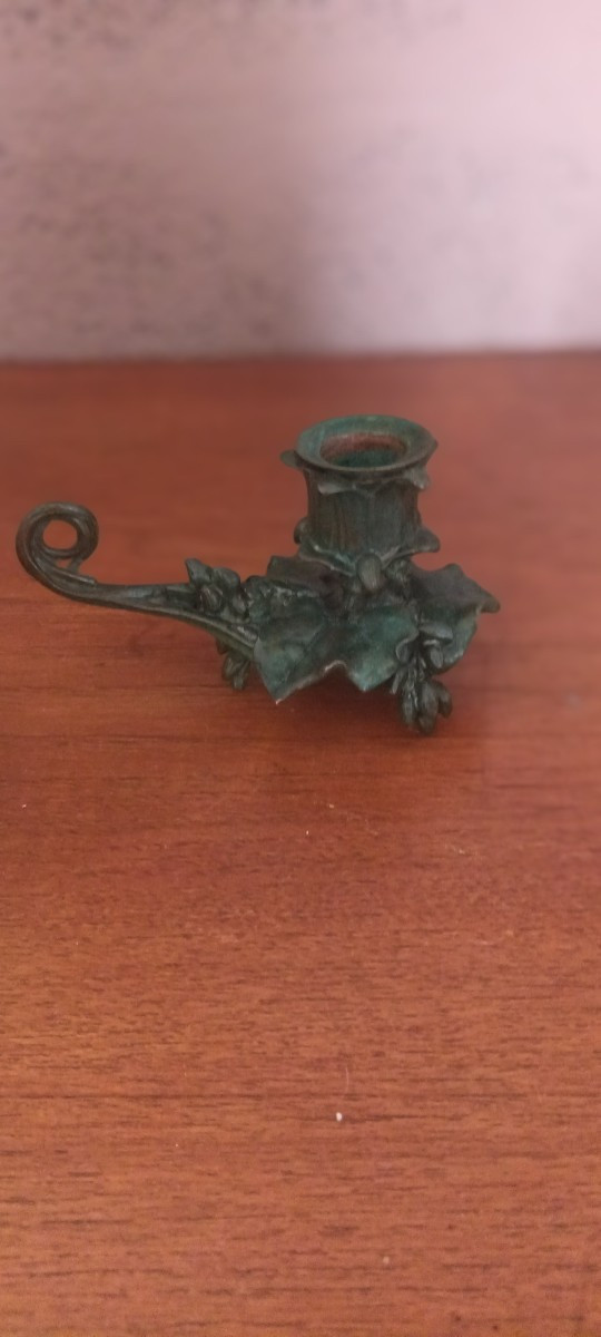Candle Holder Signed Barye With Plant And Vine Decoration