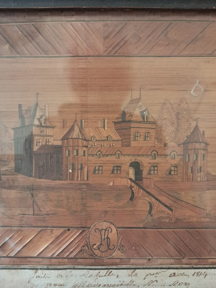 Tableau en marqueterie de paille art populaire 