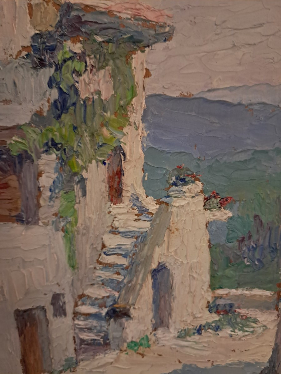 Tableau  Huile sur bois vue de puygiron Drôme.-photo-3