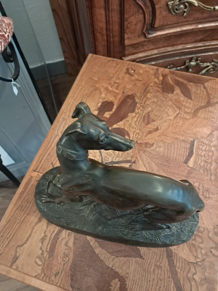 Bronze levrier au lièvre par th gechter 1844-photo-1