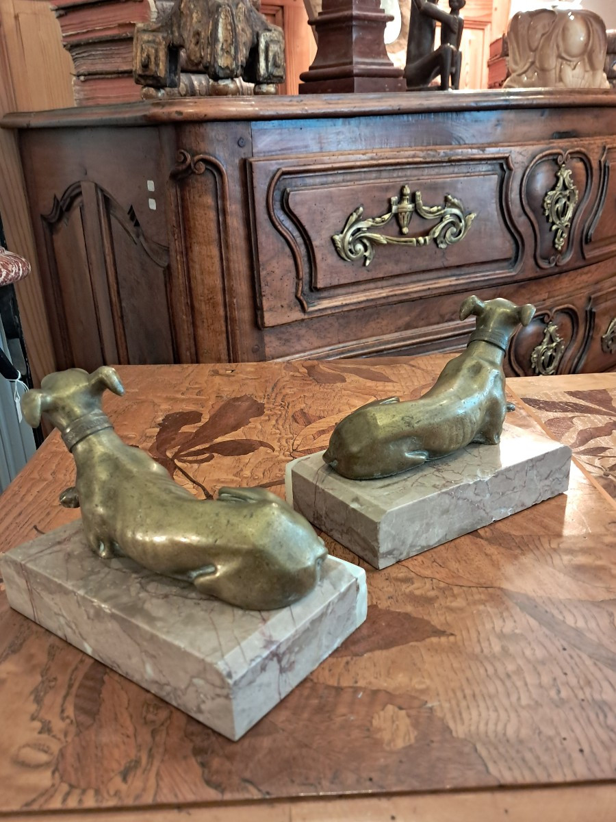 Paire de levriers en bronze XIX ème -photo-4