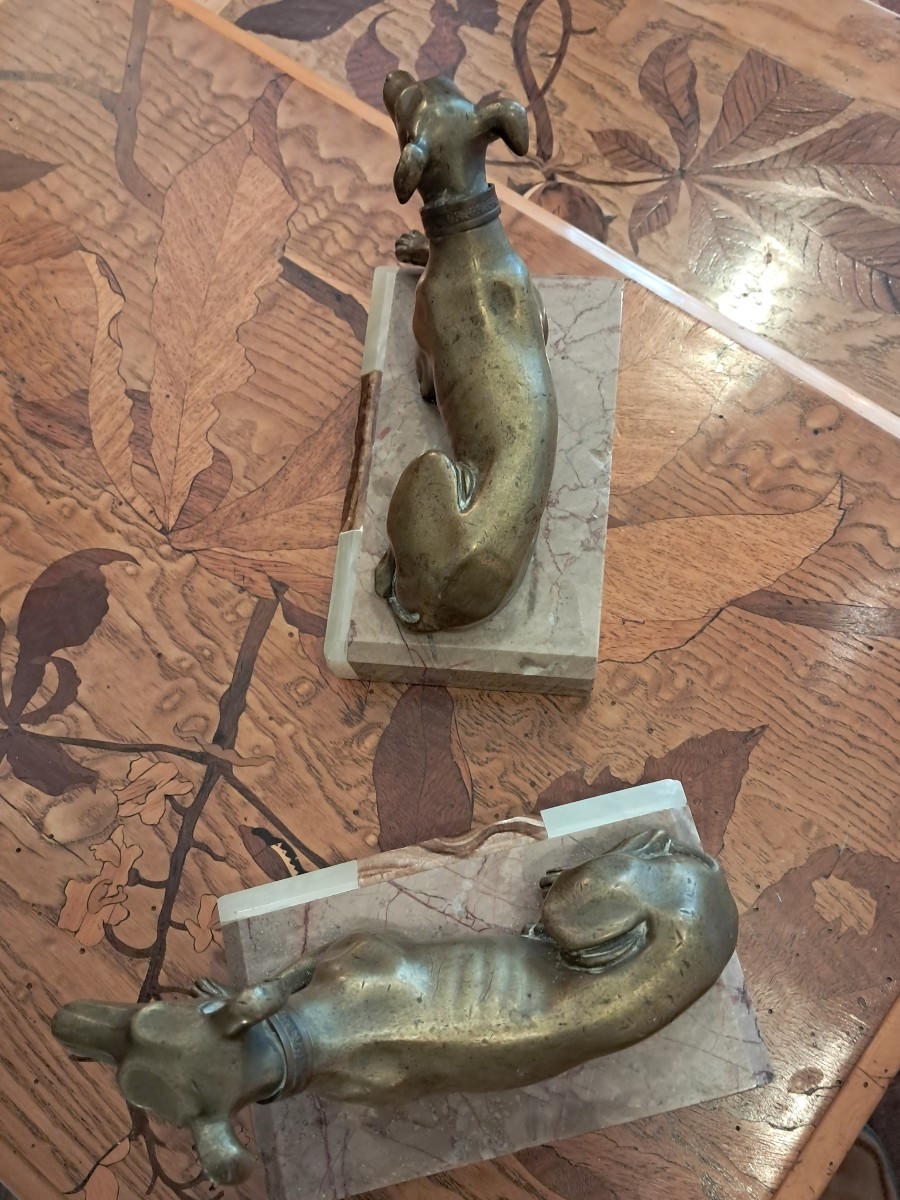 Paire de levriers en bronze XIX ème -photo-1