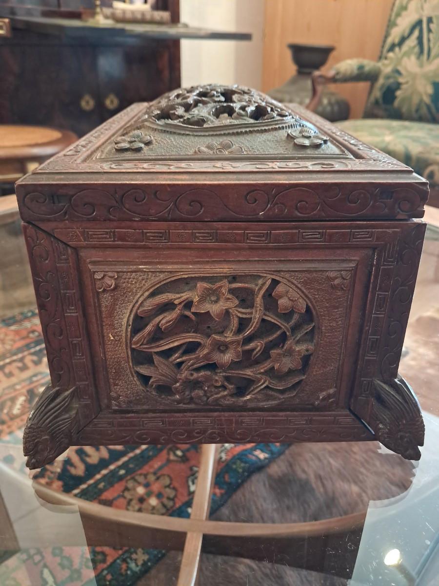 Grand coffret en cèdre travail chine ancien-photo-4