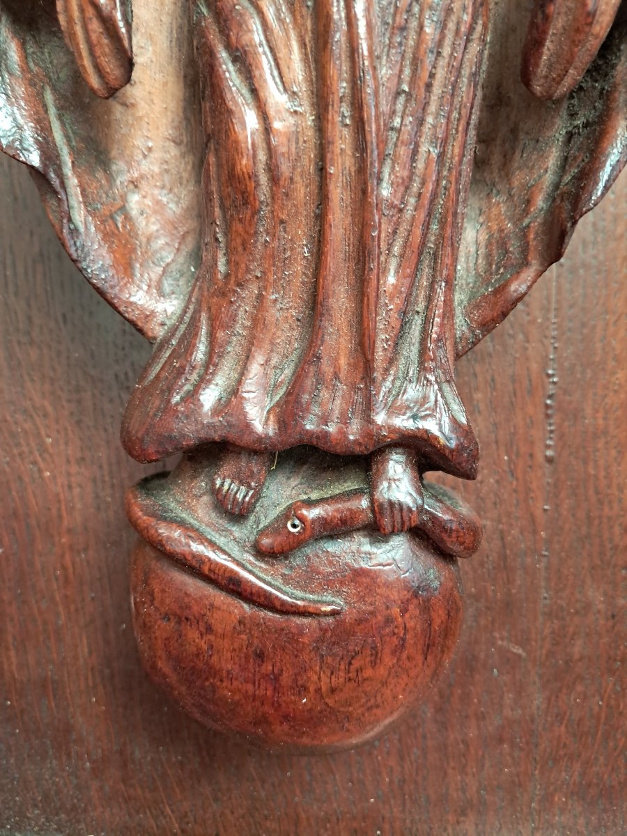 Wooden Sculpture Depicting Eve And The Serpent.-photo-4