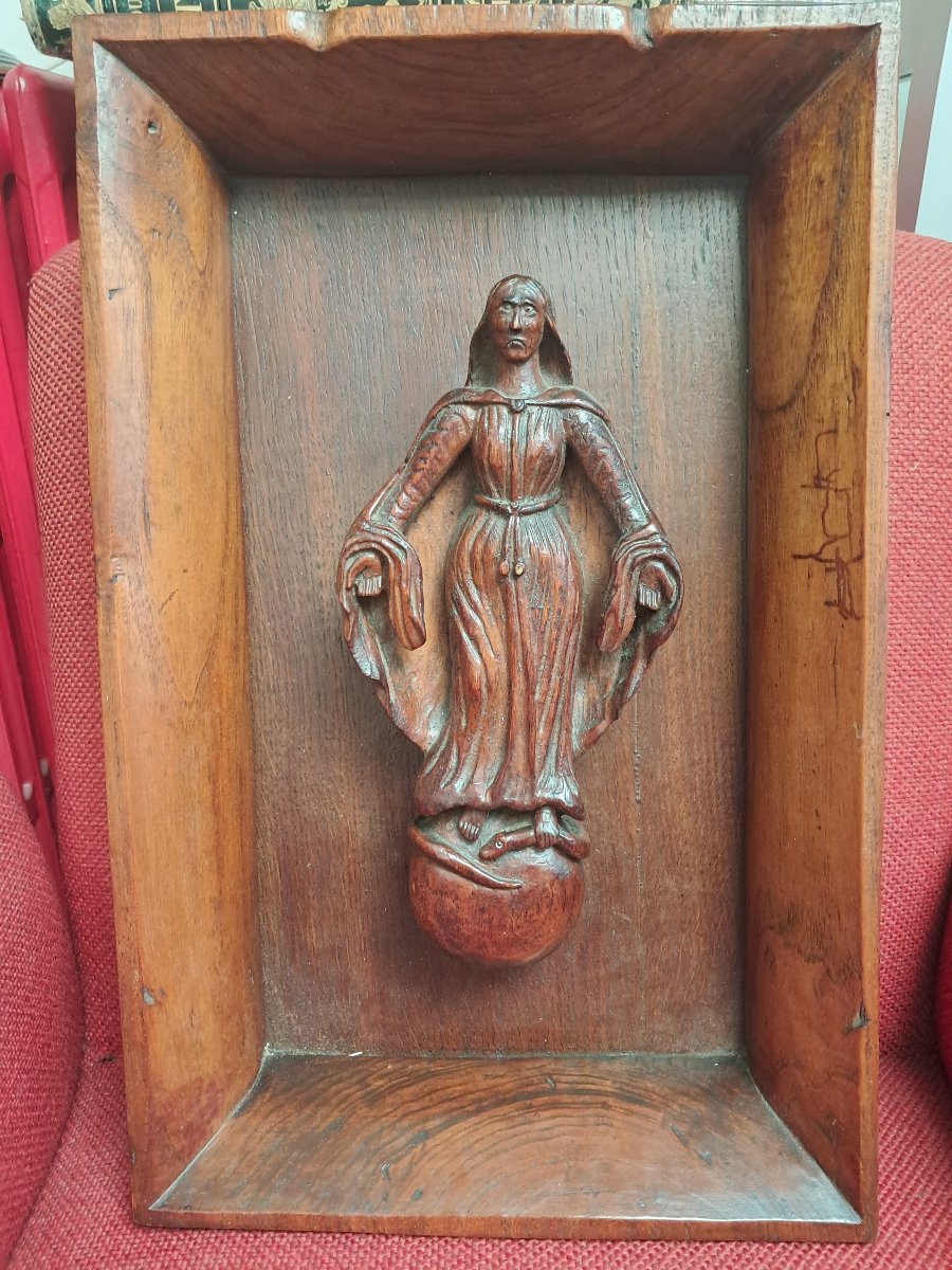 Wooden Sculpture Depicting Eve And The Serpent.