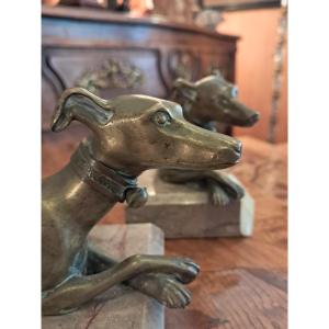 Pair Of 19th Century Bronze Greyhounds 