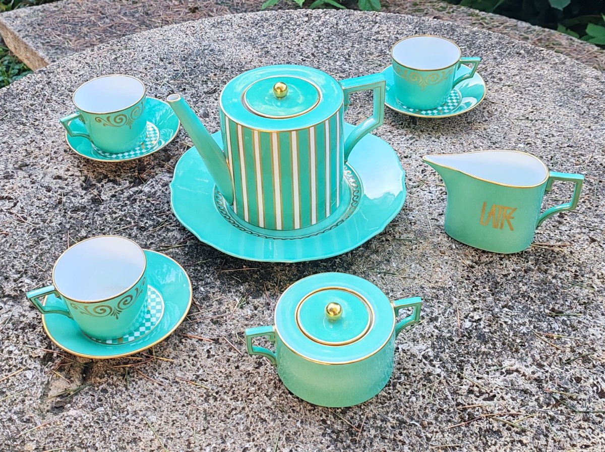Richard Ginori Tea And Coffee Set Designed By Claudio La Viola, "amadeus Green," Circa 1990