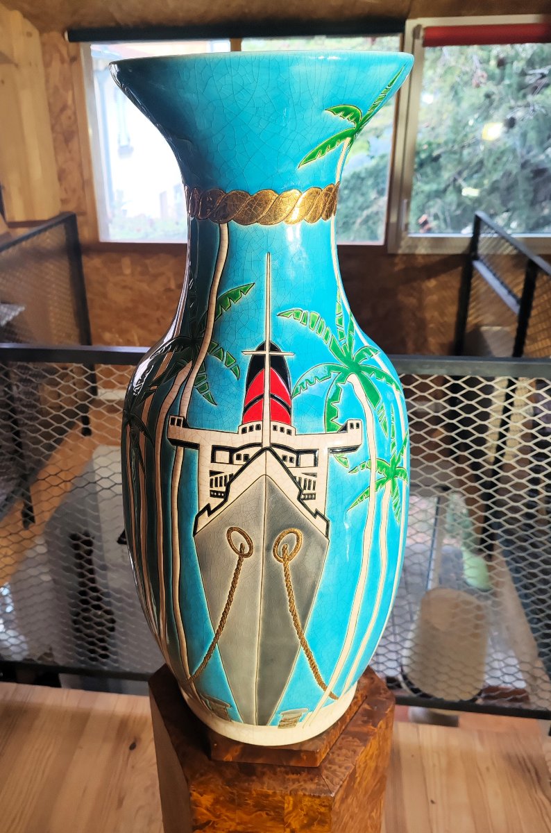 Danillo Curetti “longwy”  An Exceptional Baluster-shaped Vase Made Of Glazed Earthenware “miami Mon