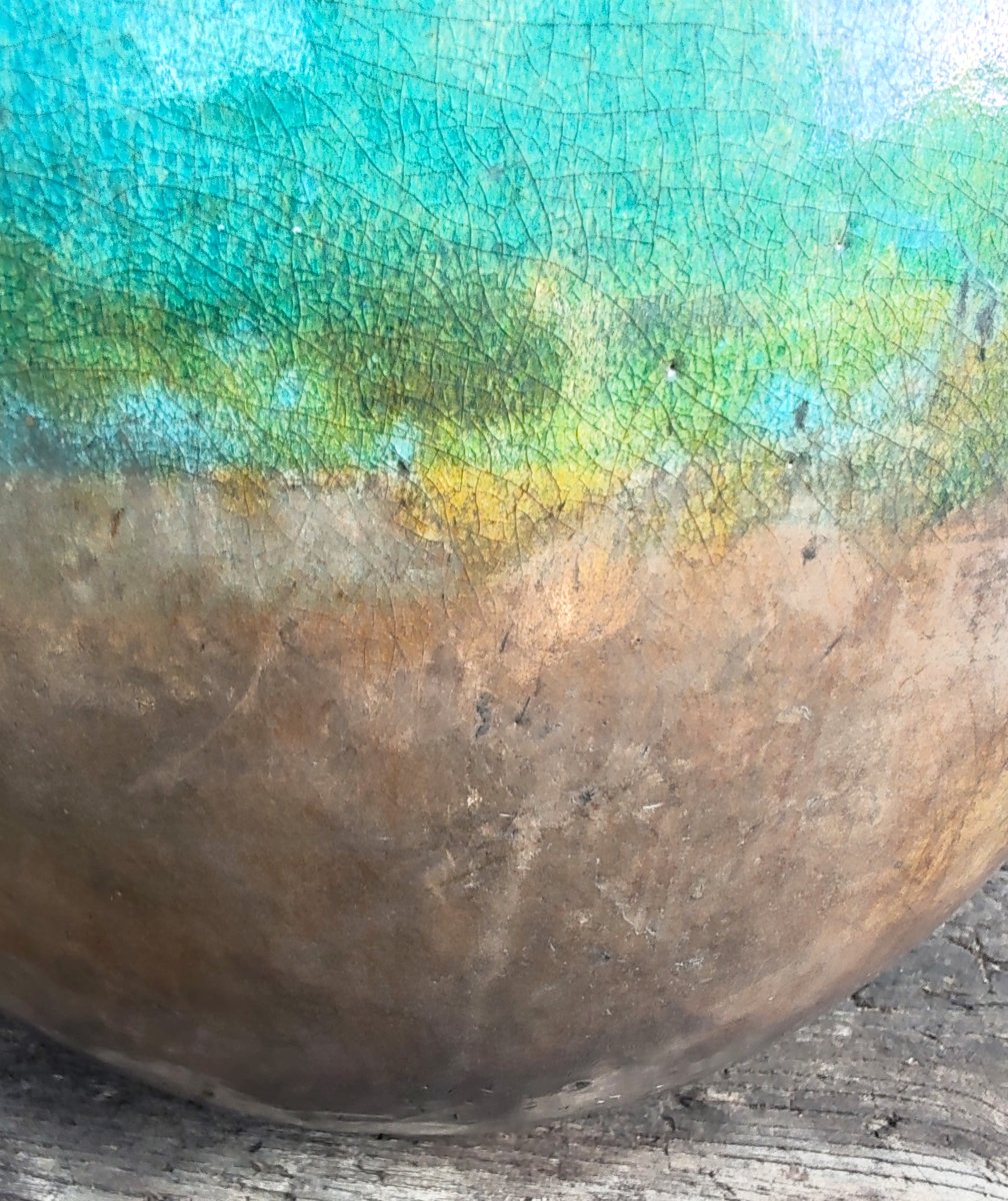 Gisèle Buthod-Garçon Grand vase en grés émaillé nuancé de couleur bleu vert ocre XX ème-photo-2