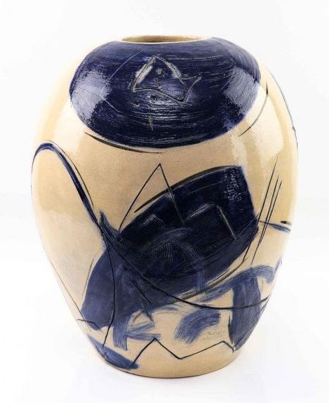 Jean MIOTTE (1926-2016) Grand pot en céramique émaillée Composition en bleu XX -ème-photo-2
