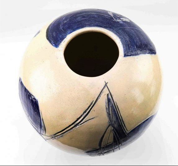 Jean MIOTTE (1926-2016) Grand pot en céramique émaillée Composition en bleu XX -ème-photo-4
