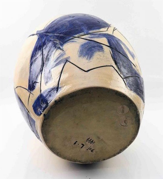 Jean MIOTTE (1926-2016) Grand pot en céramique émaillée Composition en bleu XX -ème-photo-1