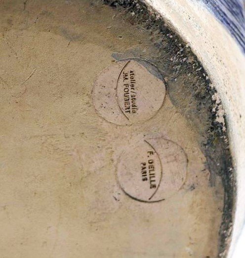 Jean MIOTTE (1926-2016) Grand pot en céramique émaillée Composition en bleu XX -ème-photo-3