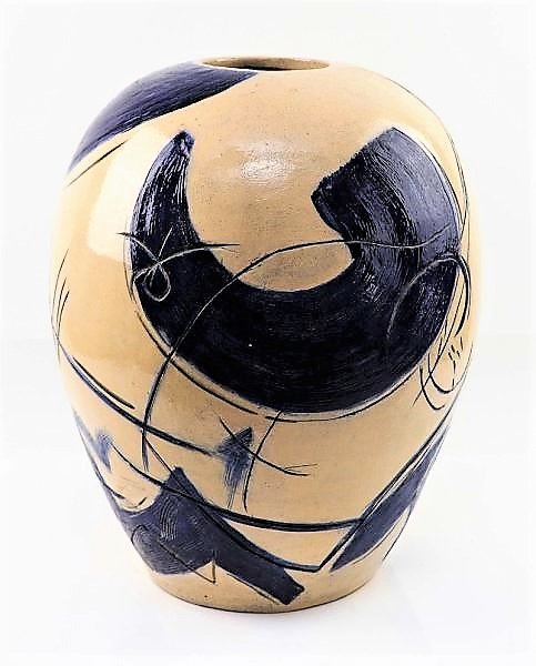 Jean MIOTTE (1926-2016) Grand pot en céramique émaillée Composition en bleu XX -ème