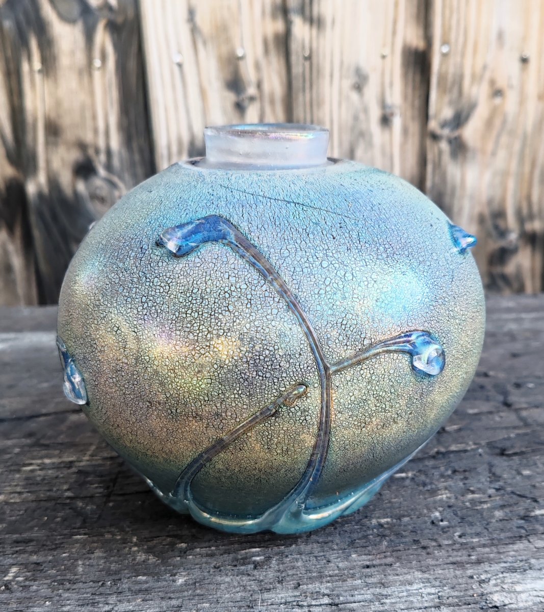 Jean Claude Novaro Vase Boule en Verre Soufflé Reflets irisés « 1983 »-photo-2