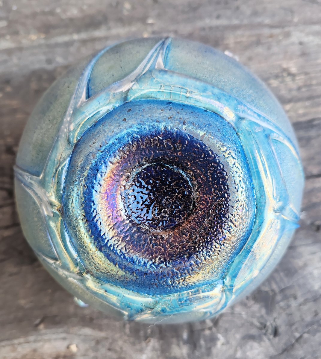 Jean Claude Novaro Vase Boule en Verre Soufflé Reflets irisés « 1983 »-photo-4