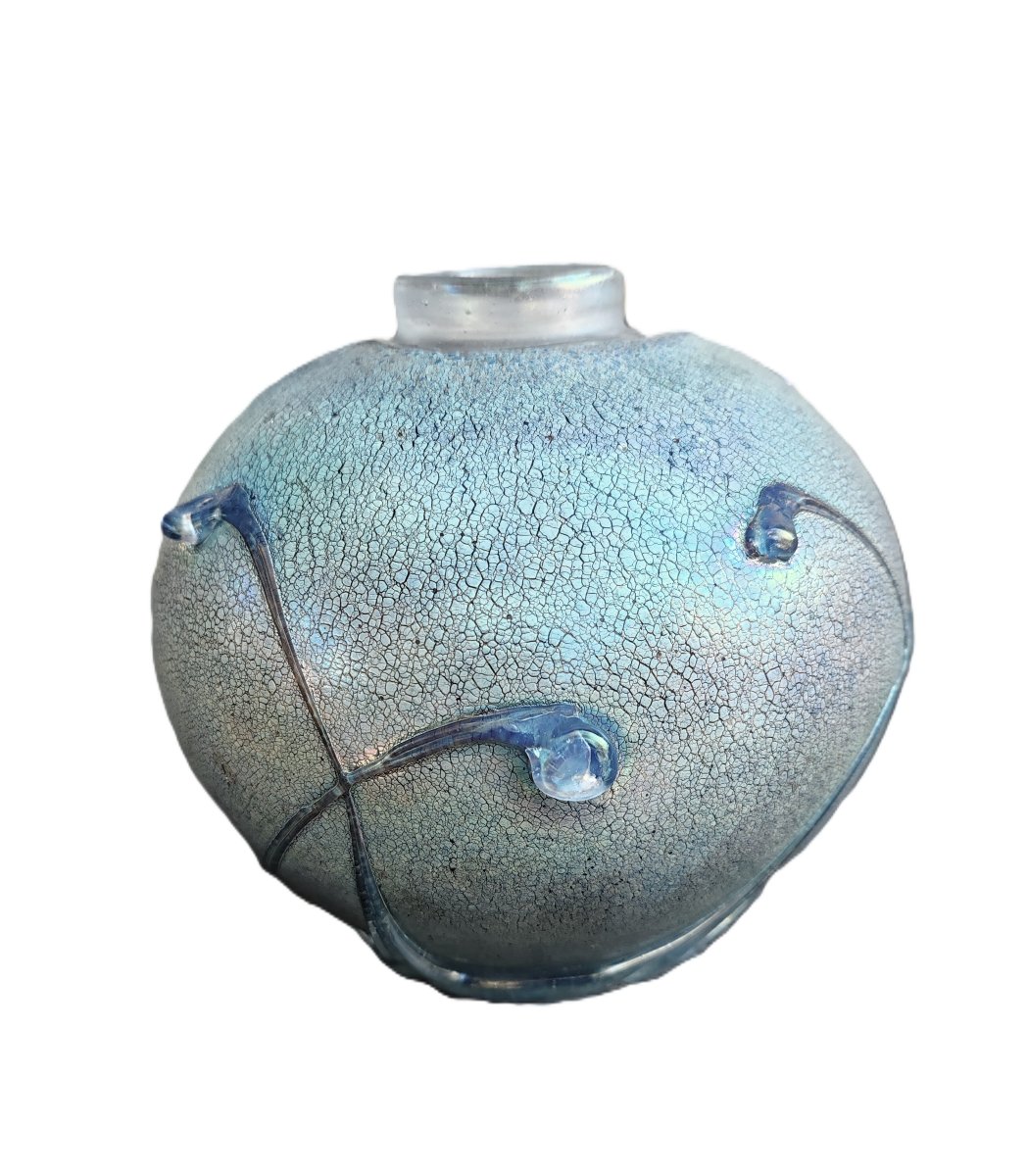 Jean Claude Novaro Vase Boule en Verre Soufflé Reflets irisés « 1983 »