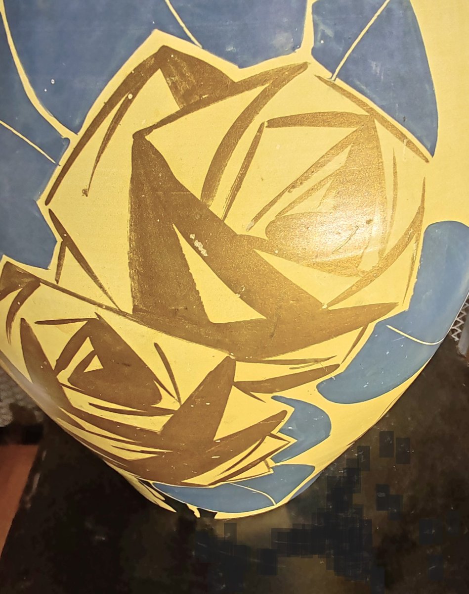 Louis Giraud: Very Large Ceramic Vase From The 1930s With A Ripolin-painted Design-photo-4