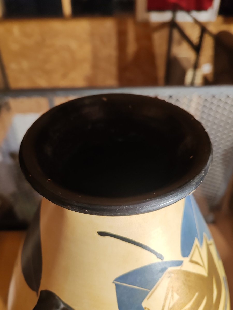 Louis Giraud: Very Large Ceramic Vase From The 1930s With A Ripolin-painted Design-photo-3