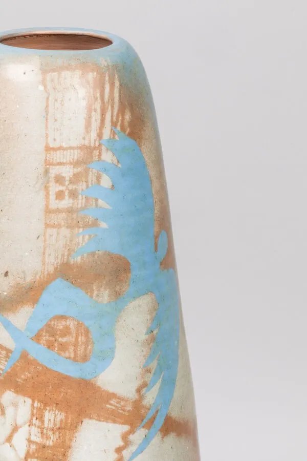 Sophie Combres Large Tubular Glazed Ceramic Vase Decorated With Tightrope Walkers And Dancers-photo-4