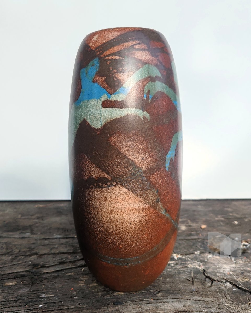Sophie COMBRES Vase tubulaire en céramique émaillée à décor de funambules et de danseuses-photo-4