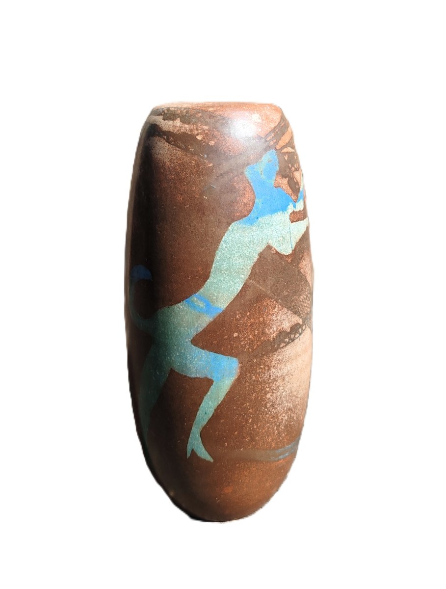 Sophie COMBRES Vase tubulaire en céramique émaillée à décor de funambules et de danseuses