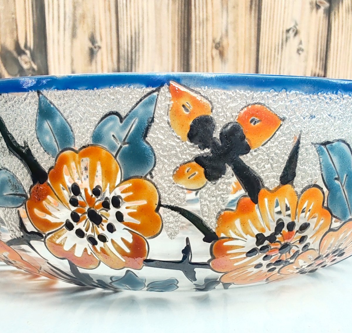 Adrien MAZOYER (1887-1950) coupe en verre Art Deco à décor floral émaillé vers 1930-photo-2