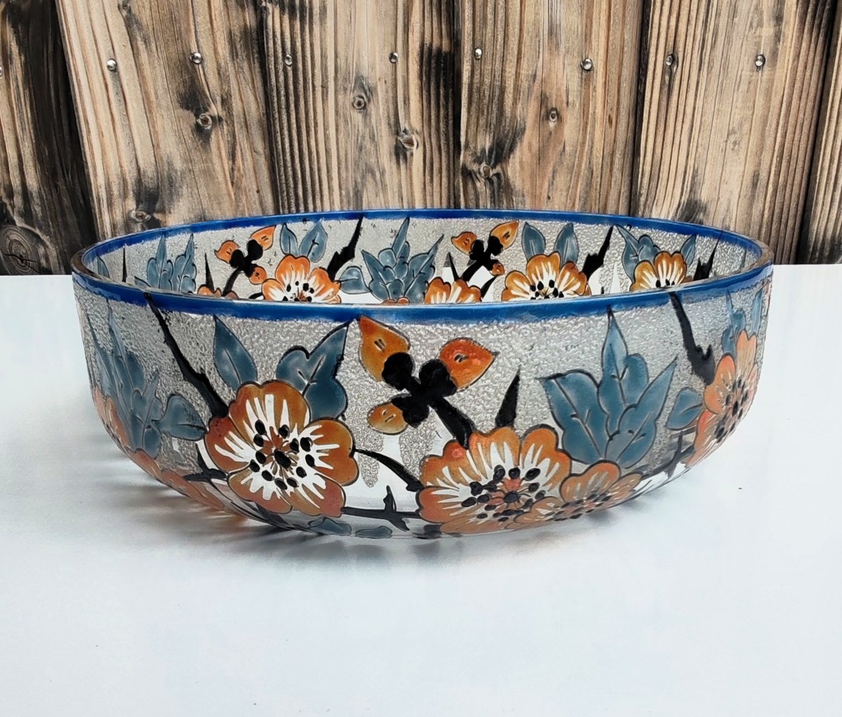 Adrien MAZOYER (1887-1950) coupe en verre Art Deco à décor floral émaillé vers 1930