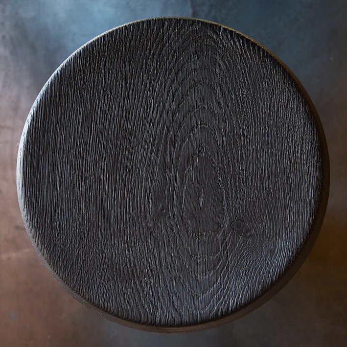 Douglas Mont Pair Of “yakisugi” Or Charred Oak Tripod Stools, 20th Century-photo-4