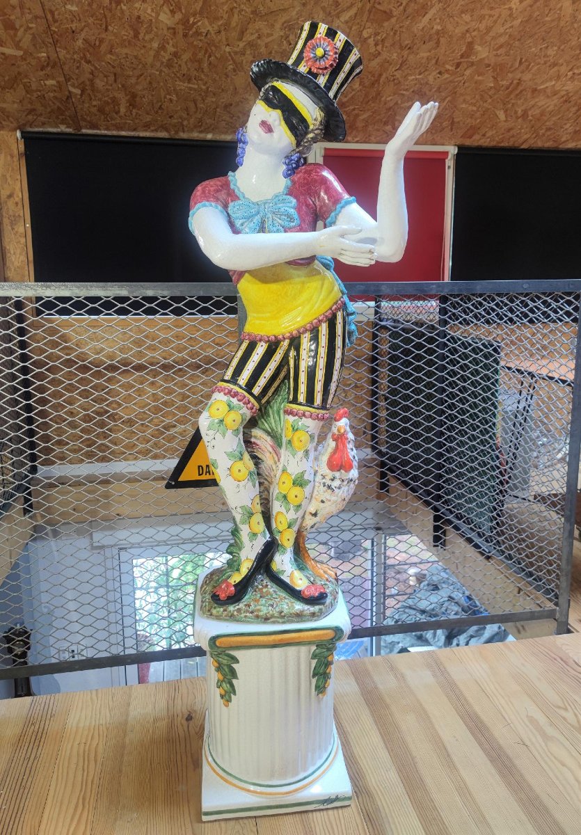 Paire de figurines d’arlequins en majolique italienne CECCARELLI  début du XXe siècle-photo-2