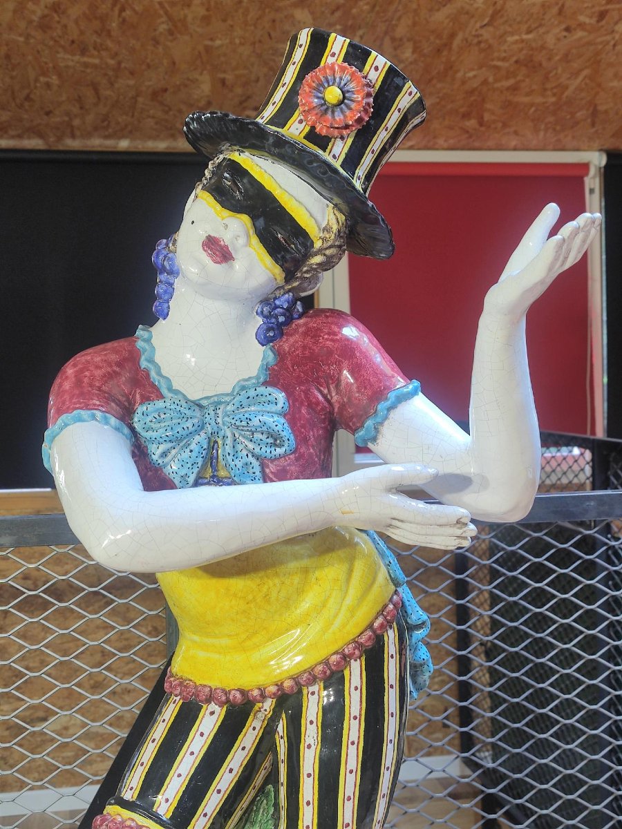 Paire de figurines d’arlequins en majolique italienne CECCARELLI  début du XXe siècle-photo-2