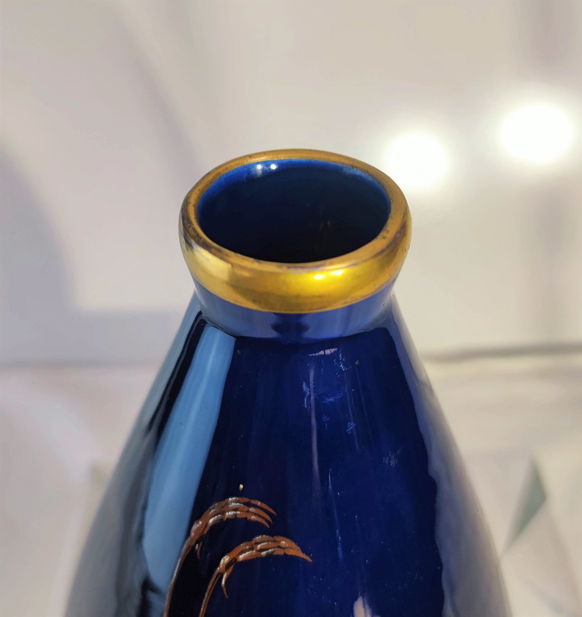 Gustave Asch (1856–1911), Art Nouveau Porcelain Vase With A "bleu De Tours" And Gold Background-photo-4