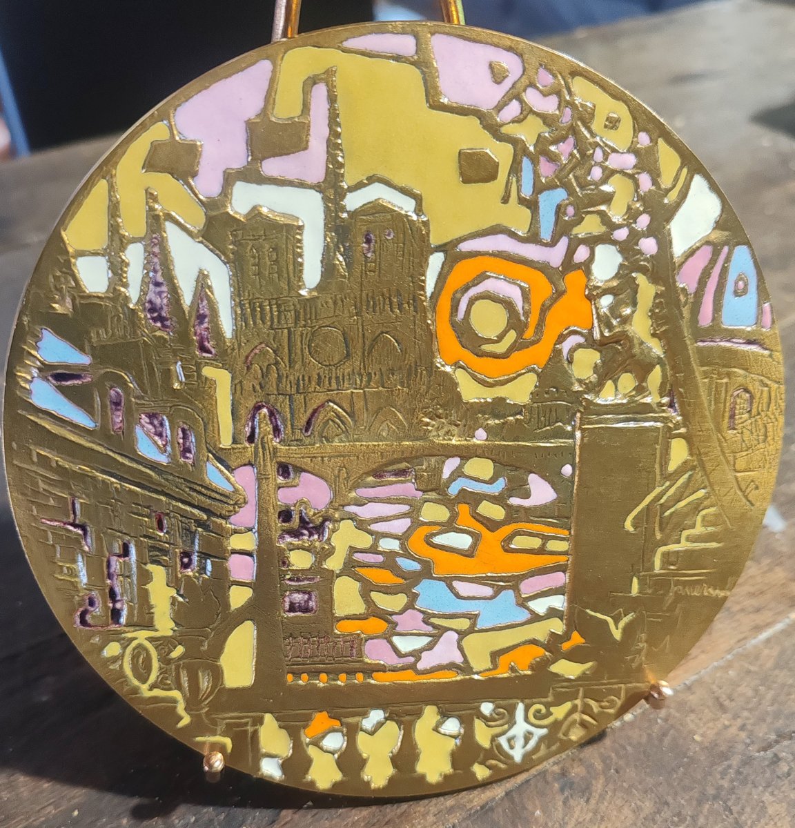 Médaille Bronze Émaillée Paris Nuit Et Jour Numéroté 223/250 Daniel Du Janerand-photo-2