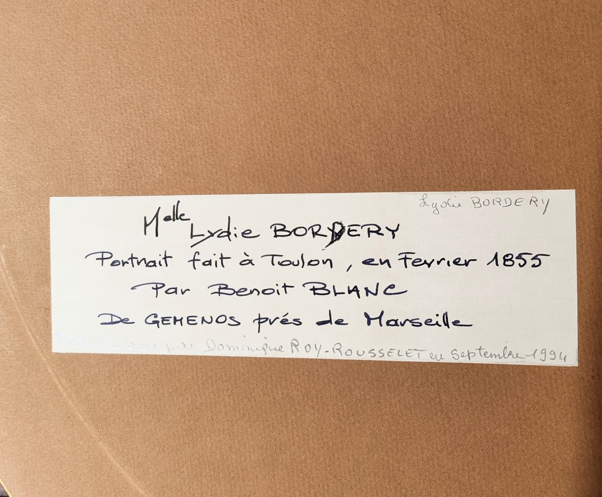 Pastel portrait de jeune femme « Lydie Bordery » par Benoit Blanc 1855-photo-3