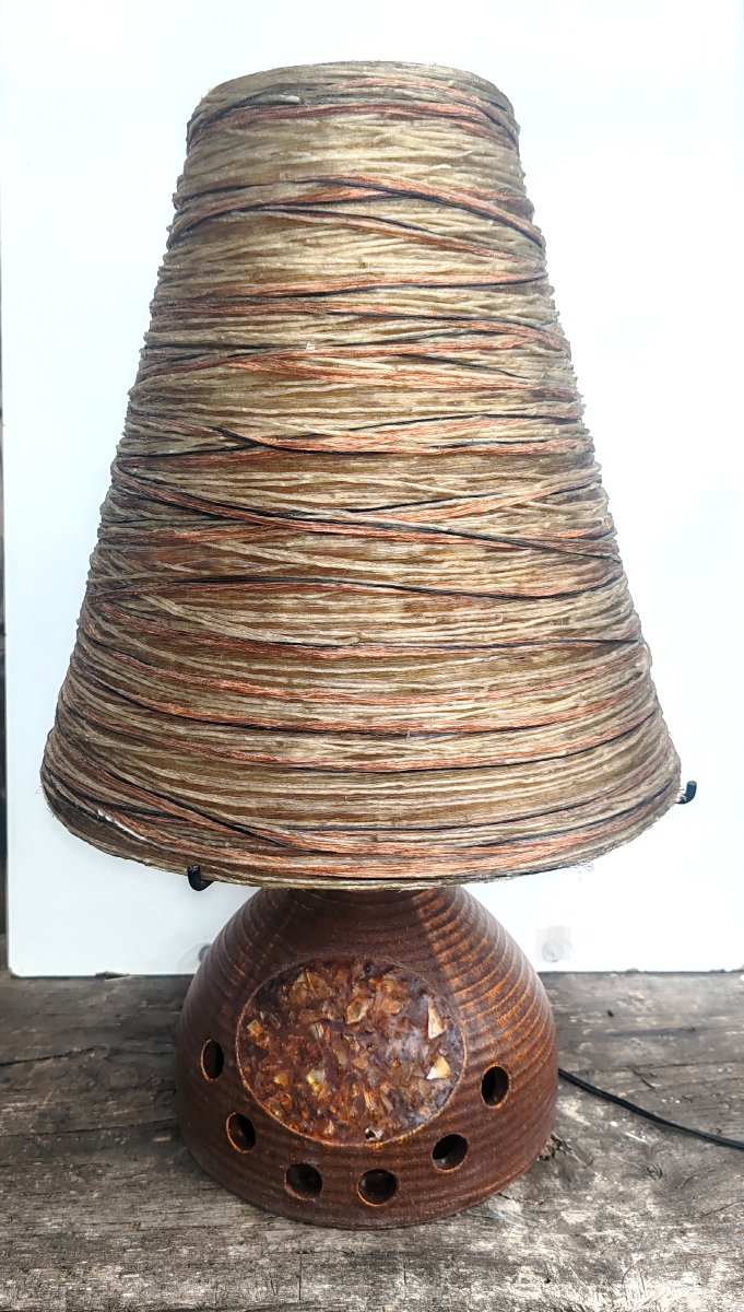 Accolay Potters: Vintage 1960s Resin Lamp With Cord And Ceramic Base, Illuminated