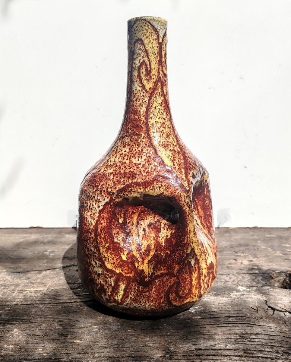 Accolay Potters: Large Pinched-ceramic Vase In A Brutalist Style, Vintage 1960s-photo-2