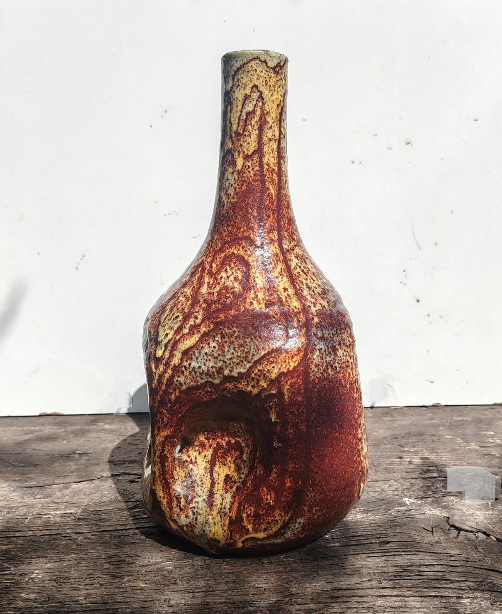 Accolay Potters: Large Pinched-ceramic Vase In A Brutalist Style, Vintage 1960s-photo-3
