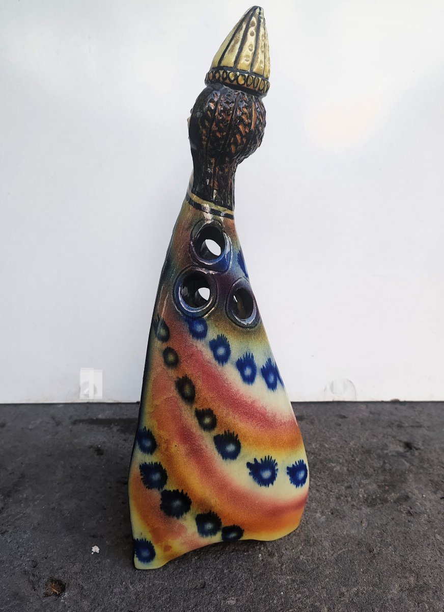 Accolay Pottery: Large Glazed Ceramic Anthropomorphic Vase Depicting A Figure-photo-4