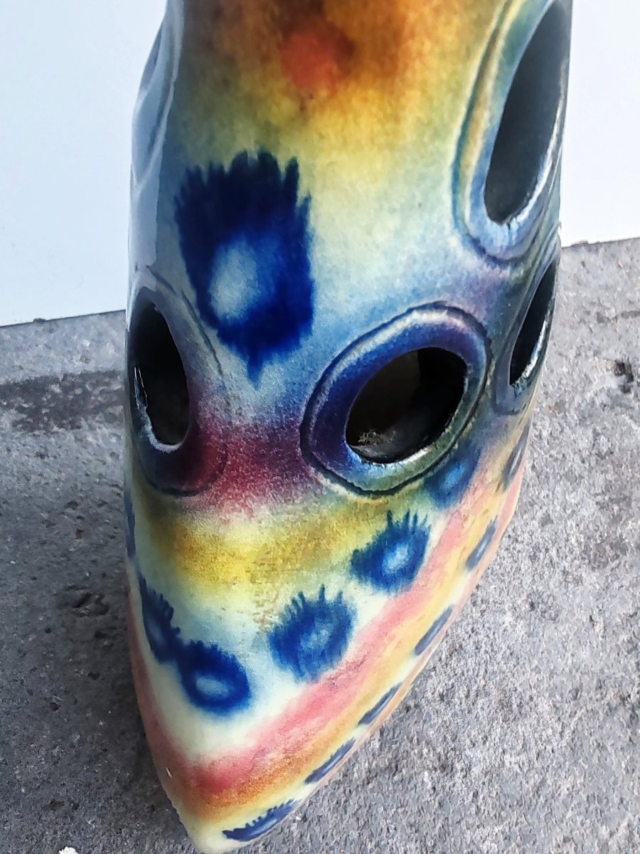 Accolay Pottery: Large Glazed Ceramic Anthropomorphic Vase Depicting A Figure-photo-2