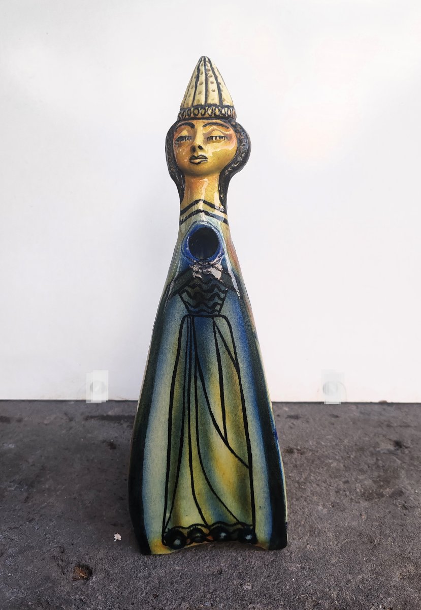Accolay Pottery: Large Glazed Ceramic Anthropomorphic Vase Depicting A Figure