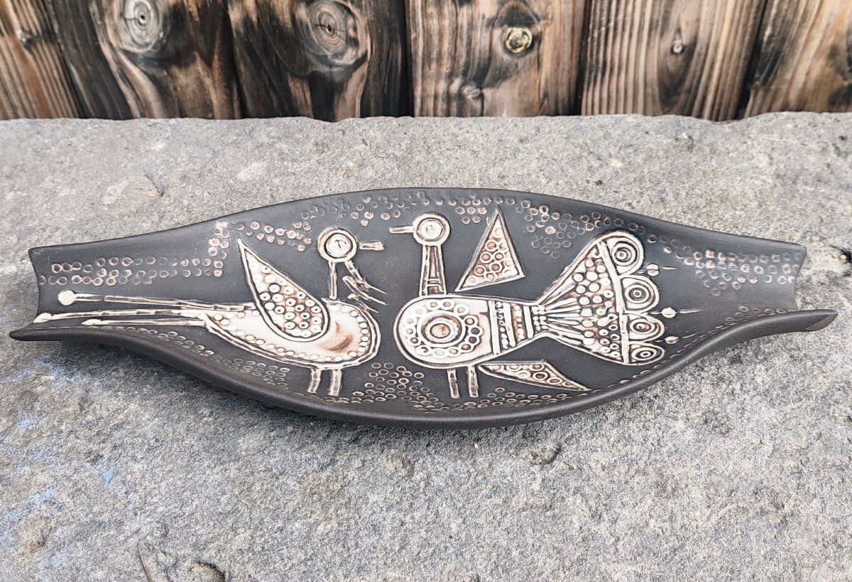 Decorative Bird-motif Trinket Dish, 1970s Faience, By Lisbeth Bartosova For Keramia Znaim-photo-2