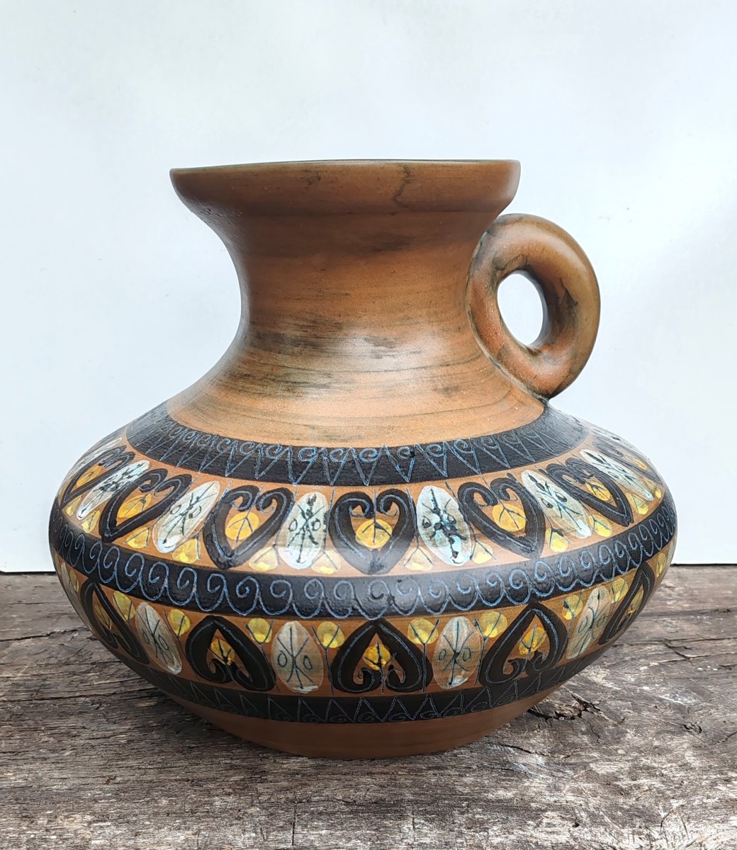 Jean De Lespinasse Large Ceramic Pitcher-shaped Vase Decorated With A Band Of Heart-shaped Friezes-photo-2