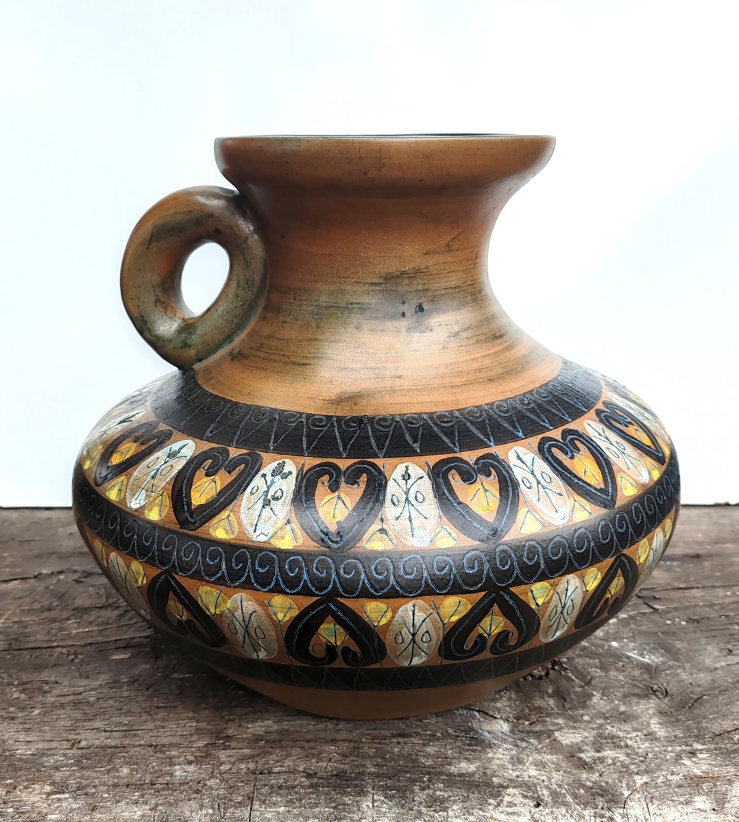 Jean De Lespinasse Large Ceramic Pitcher-shaped Vase Decorated With A Band Of Heart-shaped Friezes