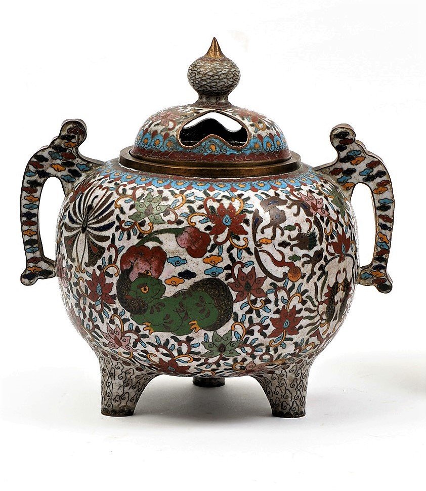Cloisonné Enamel Vases And An Incense Burner, Japan, 19th Century-photo-4