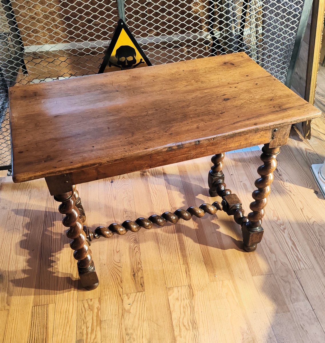 Table: Four-legged Walnut Console Table With Twisted Legs, Louis XIII Style, 17th Century-photo-2