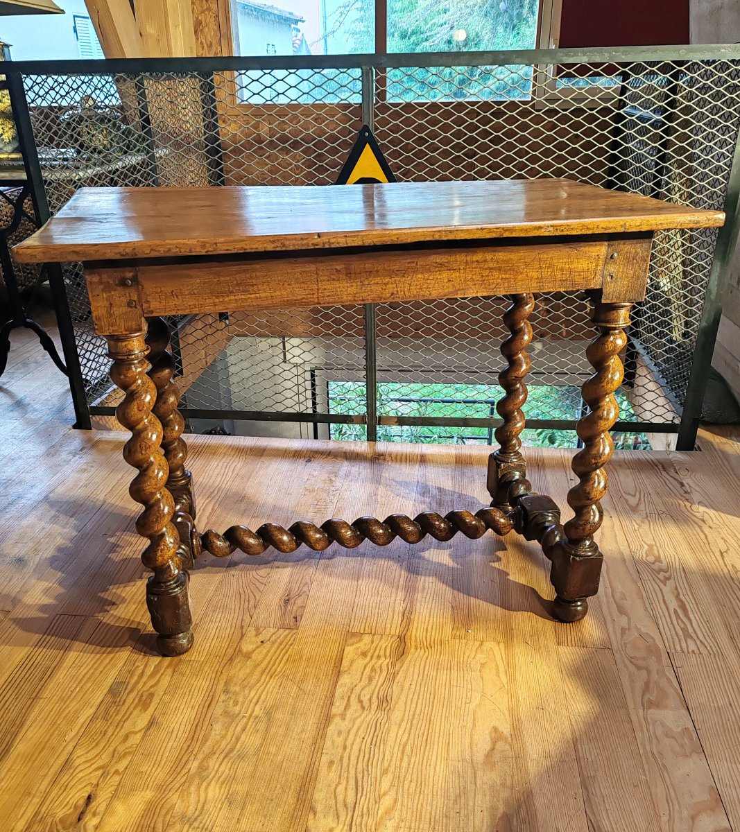 Table: Four-legged Walnut Console Table With Twisted Legs, Louis XIII Style, 17th Century-photo-4