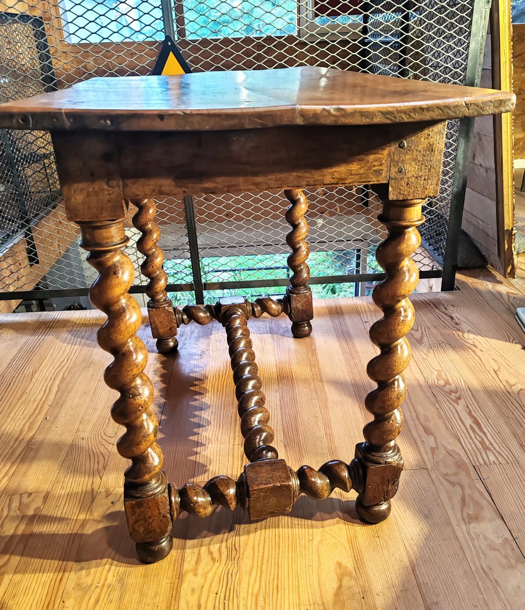 Table: Four-legged Walnut Console Table With Twisted Legs, Louis XIII Style, 17th Century-photo-1