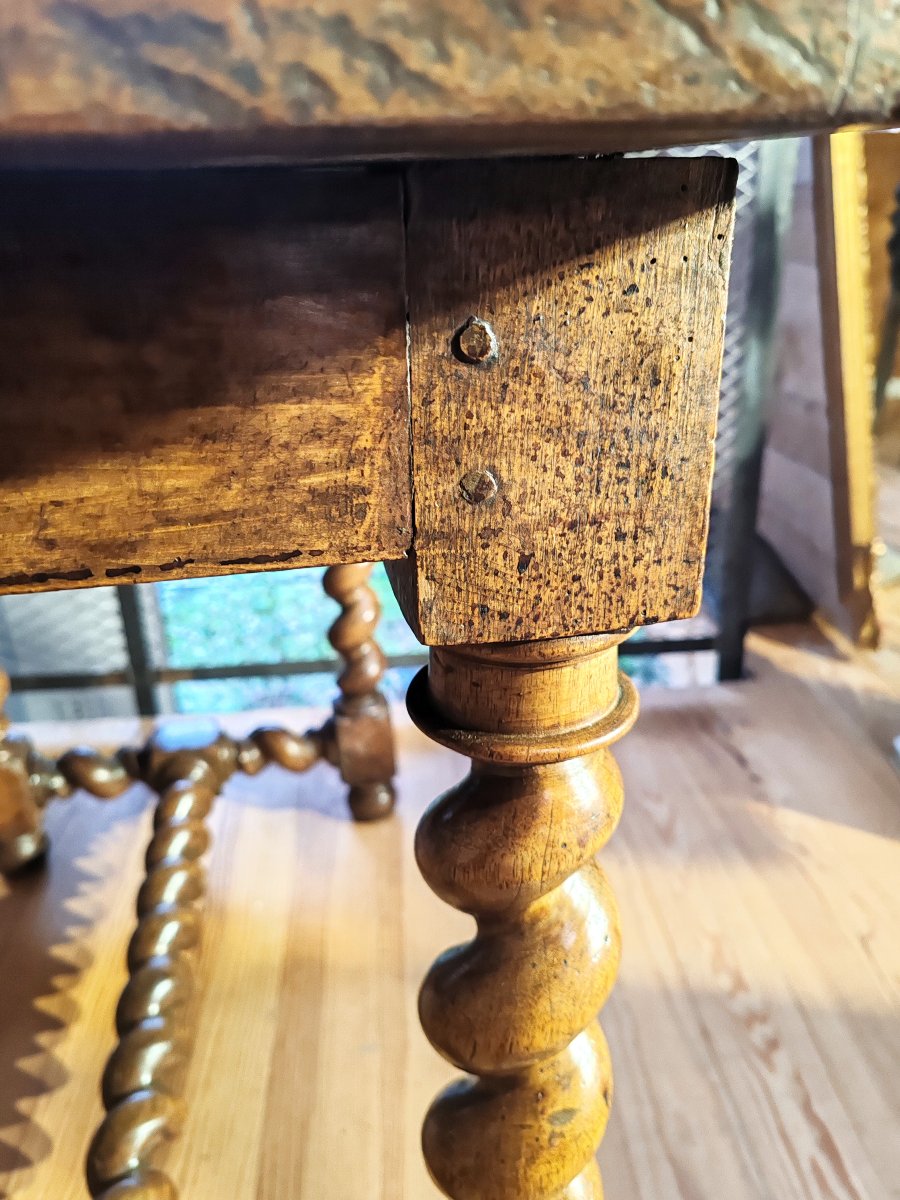 Table: Four-legged Walnut Console Table With Twisted Legs, Louis XIII Style, 17th Century-photo-2