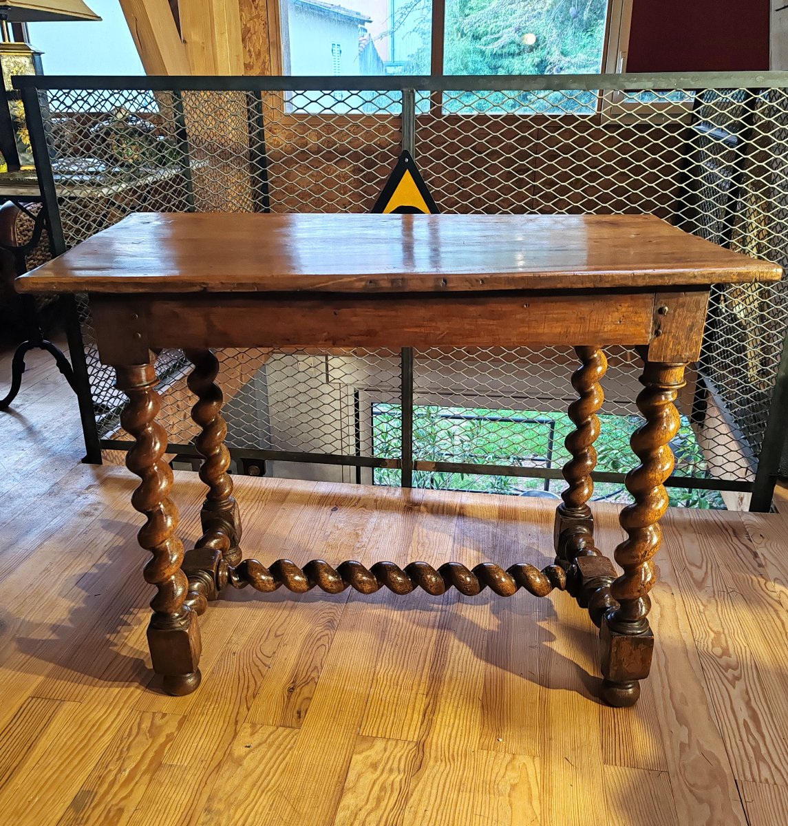 Table: Four-legged Walnut Console Table With Twisted Legs, Louis XIII Style, 17th Century