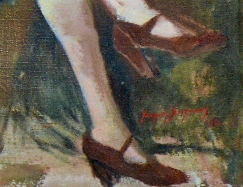 jacques bergmans « Nu couché à l’éventail » huile sur toile XX ème-photo-1